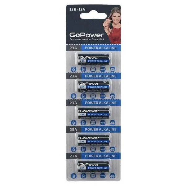 Батарейка A23 алкалиновая GoPower (блистер/5шт)