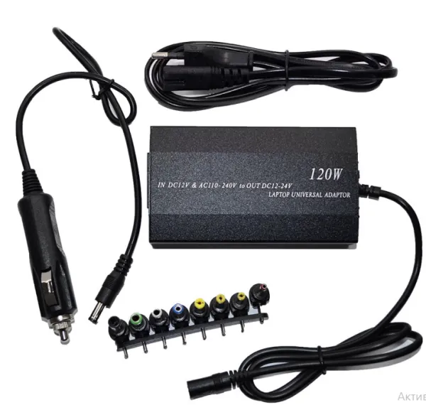 Универсальное СЗУ/АЗУ ноутбука, (110-240V/12-24V) 120W 8 насадок черно-зеленая коробка /уценка/повреждена коробк