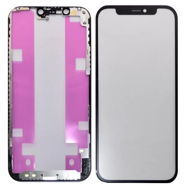 Стекло совместим с iPhone 12 Pro + OCA + рамка черный (олеофобное покрытие) orig Factory