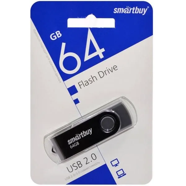 64GB USB 2.0 Flash Drive SmartBuy Twist черный (SB064GB2TWK)